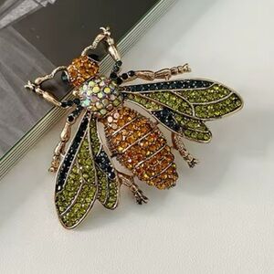 Hazel Bee Amber Crystal Insect Brooch